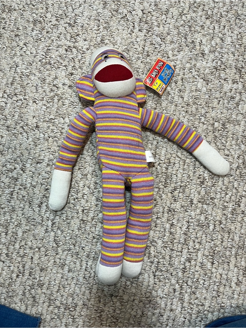 Striped Purple & Yellow Sock Monkey Plush Toy - Unbranded NWT rare vintage - Picture 2 of 11